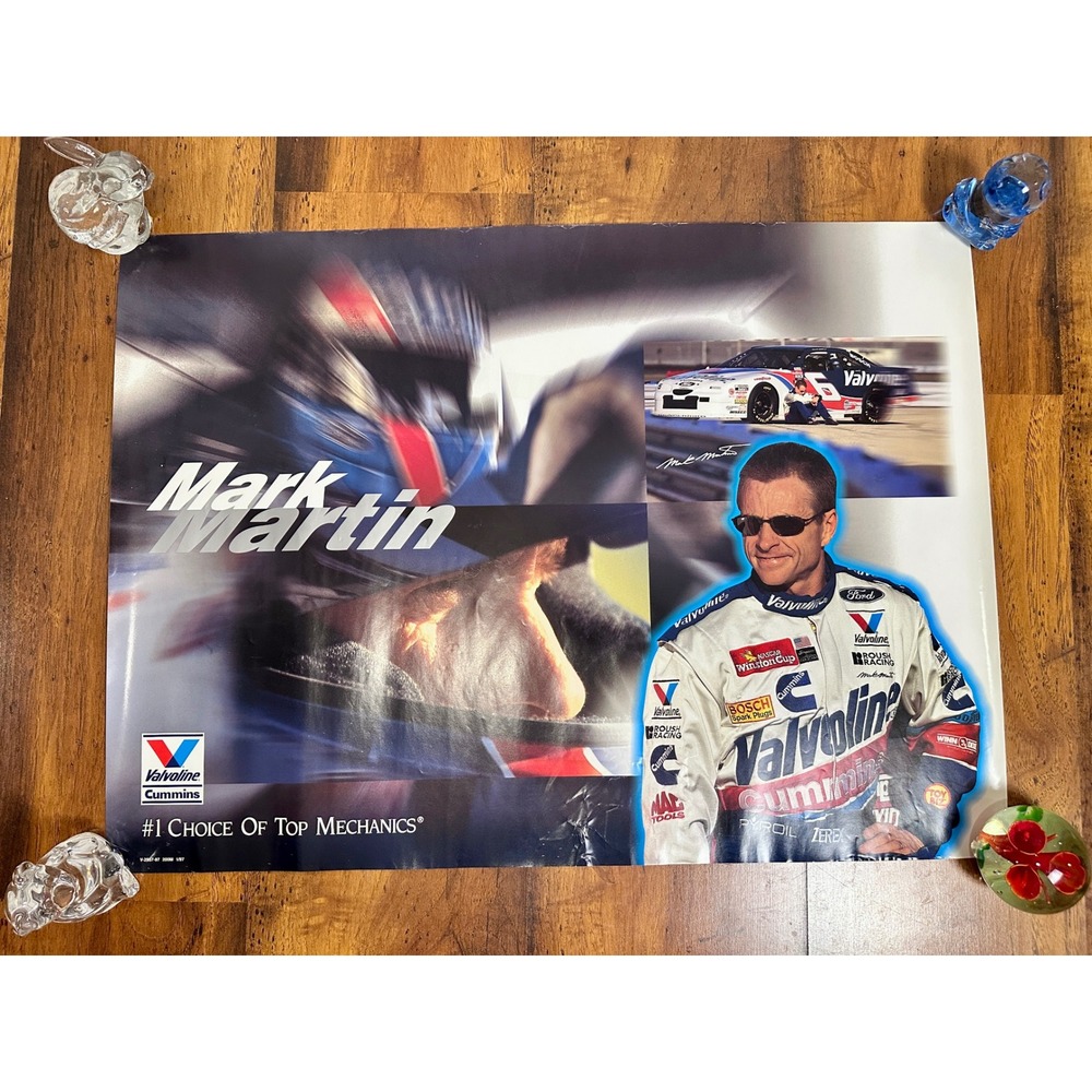 Valvoline‎ Mark Martin Poster NASCAR Ford Thunderbird 26x19 Blue Good Vintage